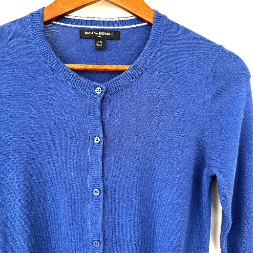 Banana Republic Women's Royal Blue Cardigan, Button Down, Cotton Blend Knit - Picture 2 of 8